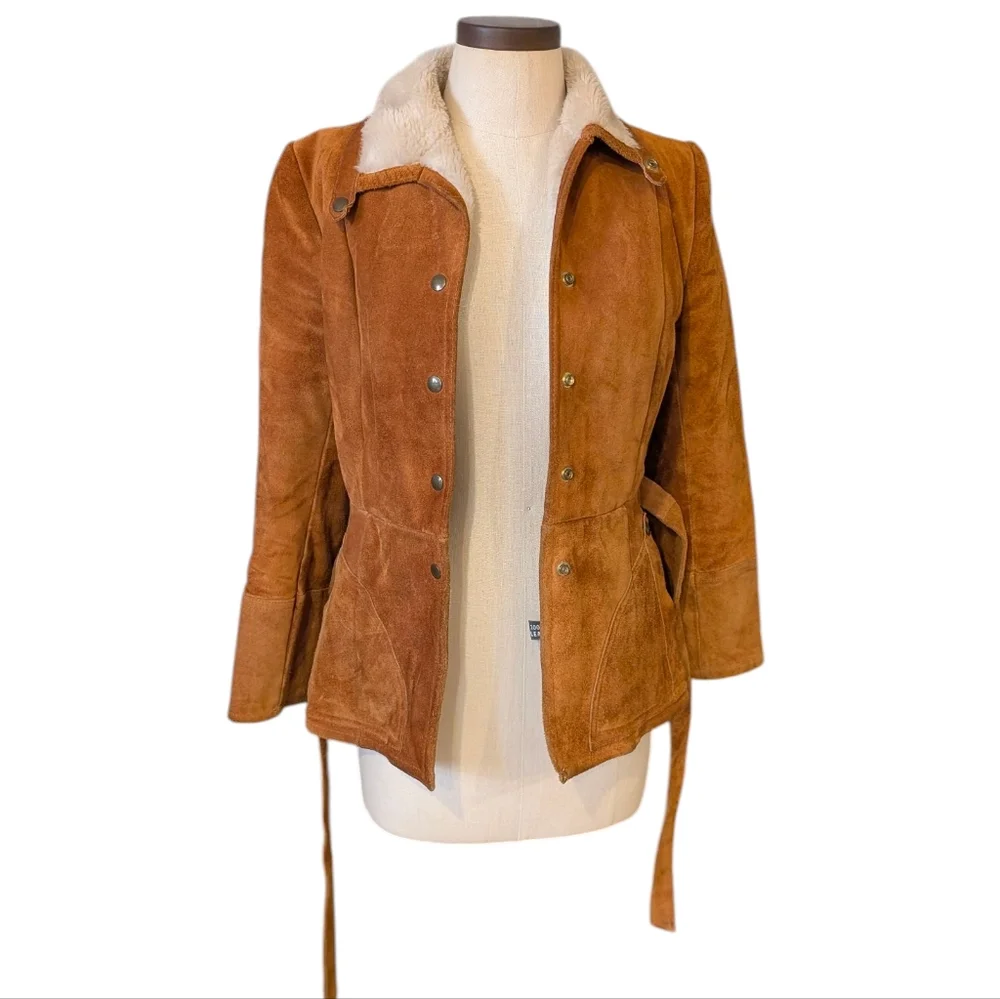 VTG Leatherscapade suede belted, snap up jacket W  pile furry interior. Small - Picture 9 of 16